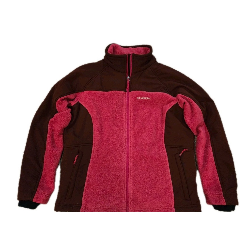 Vtg Columbia Women's Full-Zip Fleece Jacket – Pink & Maroon Lightly Lined Sz 1X